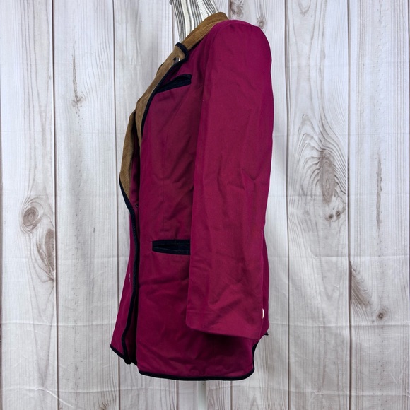 Vintage Ruff Hewn 90's Overcoat Double Breasted Equestrian Retro Red Medium - Picture 2 of 13